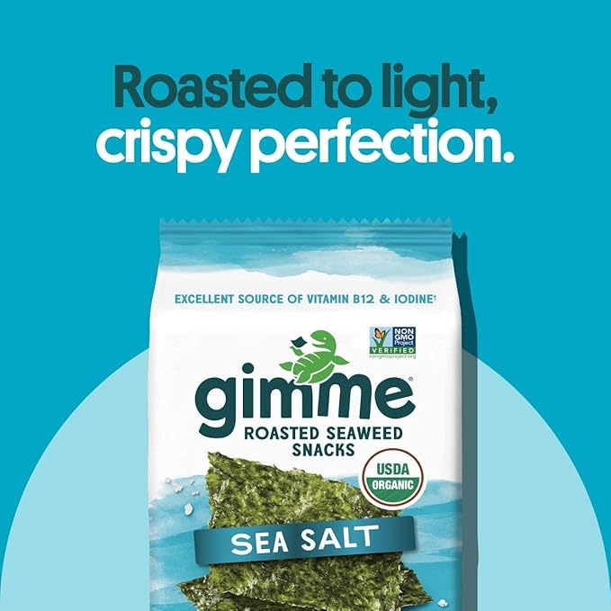Gimme Seaweed Organic Premium Roasted Seaweed Snacks, Sea Salt, 20 Count, Keto, Vegan, Gluten-Free, Great Source of Omega3s and Iodine, Healthy On-The-Go Snack for Kids and Adults - Image 2