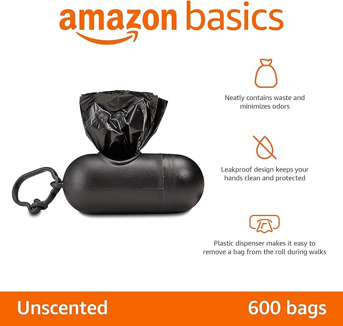 Amazon Basics Dog Poop Bags with Dispenser, 600 Count, Enhanced for Guaranteed Leakproof, Unscented, Includes Leash Clip - Image 3