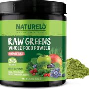 NATURELO Raw Greens Superfood Powder - Unsweetened - Boost Energy, Detox, Enhance Health - Organic Spirulina - Wheat Grass - Whole Food Nutrition from Fruits & Vegetables - 240 Grams