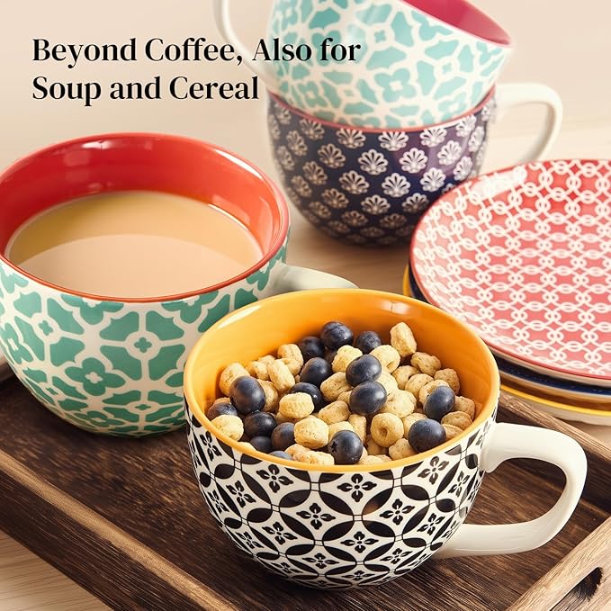 DOWAN Mosaian Soup Mugs, 24oz Large Coffee Mugs Set of 4, Soup Mugs With Handles, Ceramic Mugs for Soup/Coffee/Cereal/Latte, Thanksgiving and Christmas Gifts for Family and Friends - Image 3